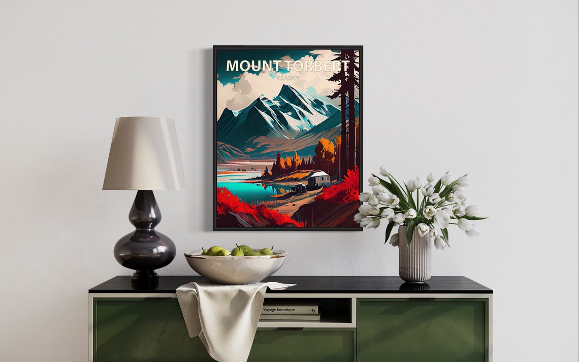 Mount Torbert Alaska Turquoise Lake Cabin Autumn Foliage Poster - Image 3