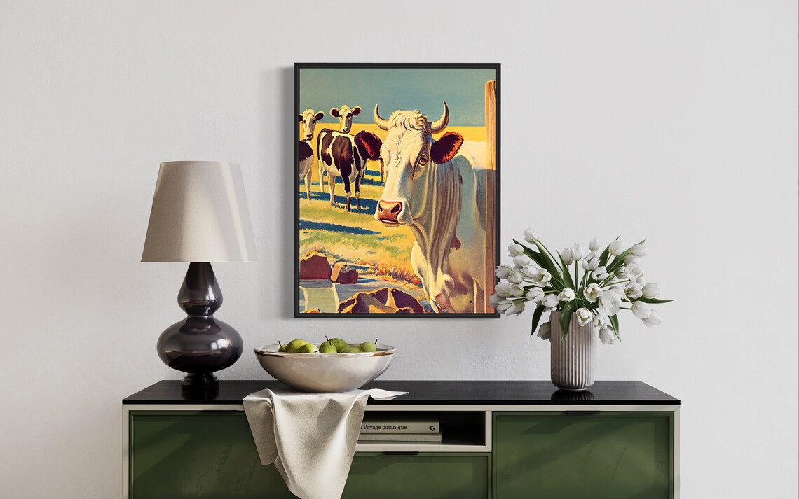 Cattle Herd Grazing in Sunny Pasture Vintage Farm Art Poster - Image 3