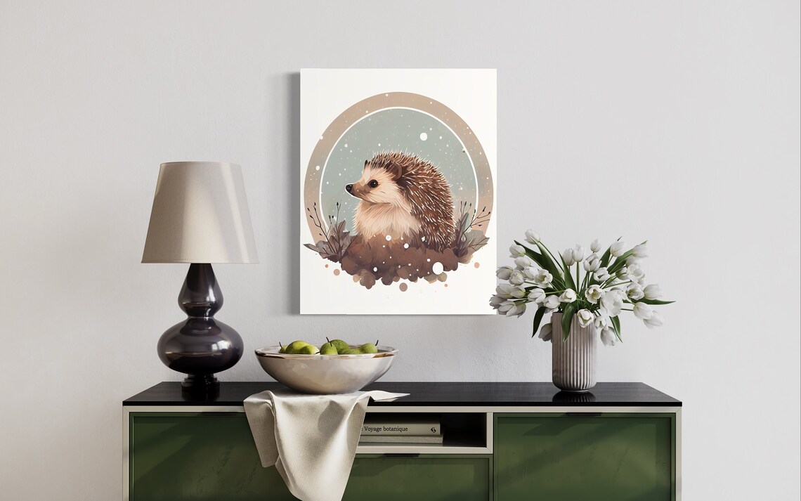 Cute Hedgehog in Snow Watercolor Woodland Animal Scene Poster - Image 3