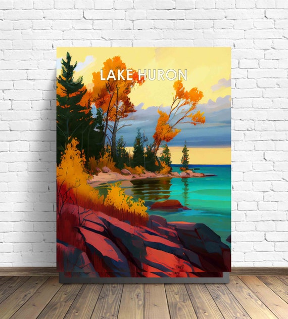 Lake Huron Retro Art Print Lake Huron Wall Art Illustration Lake Huron Vintage 1960s Design Poster Artwork