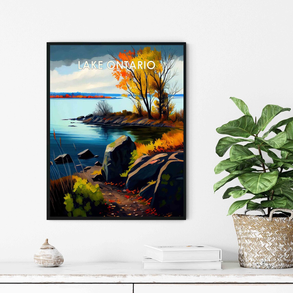 Lake Ontario Autumn Rocky Shoreline Great Lakes Retro Poster - Image 3