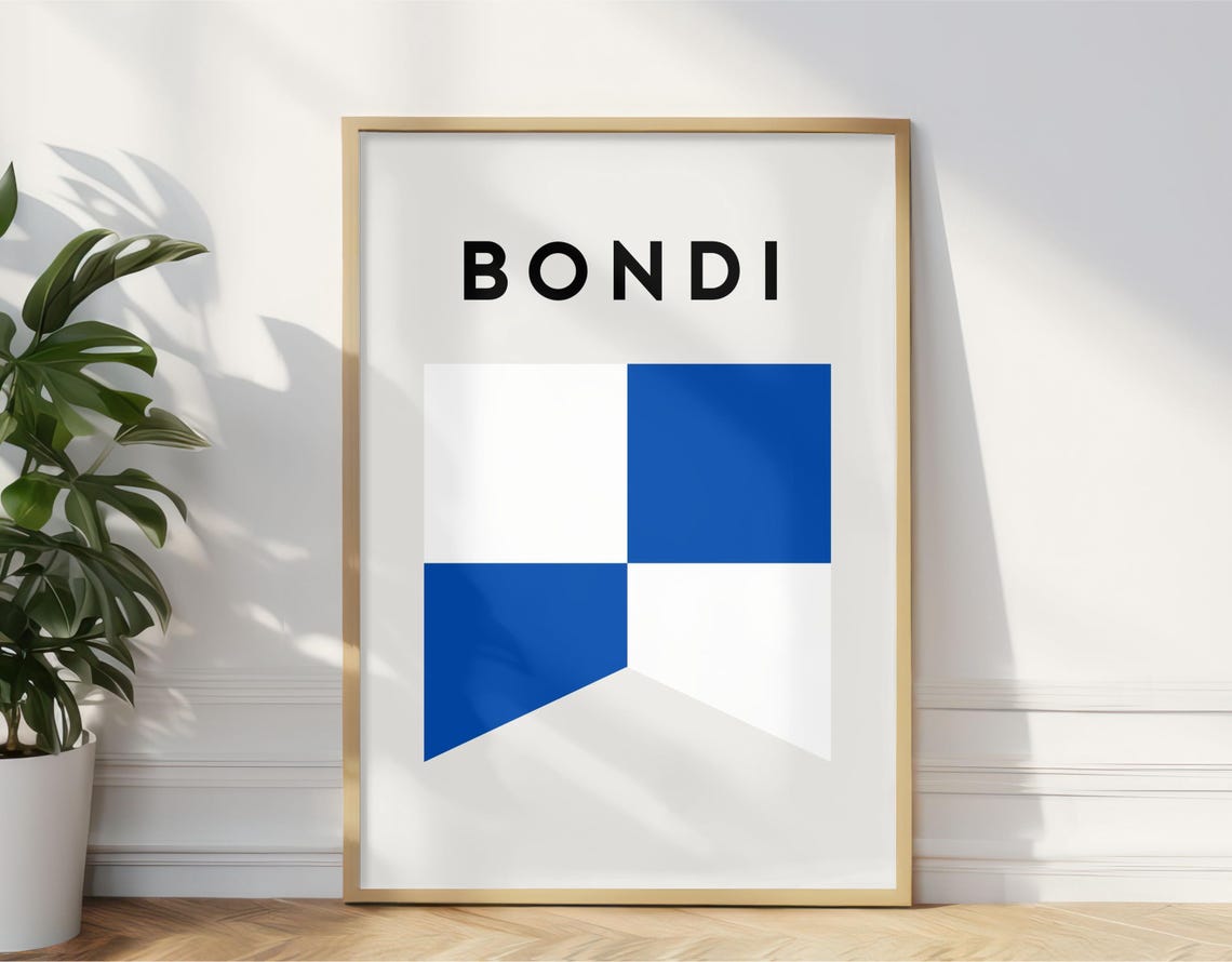 Bondi Surf Lifesaving Beach Flag Coastal Minimalist Art Print