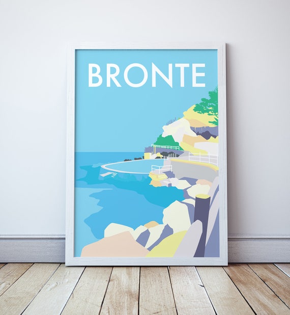 Bronte Beach Travel Poster, Sydney Coast Illustration