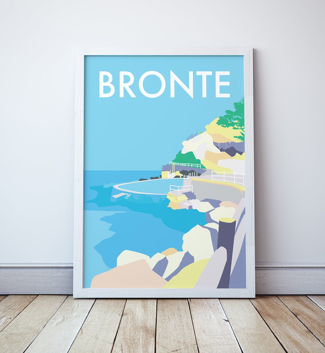 Bronte Beach Travel Poster, Sydney Coast Illustration