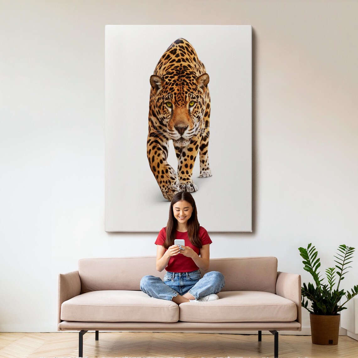 Leopard Walking Forward White Background Realistic Big Cat Wildlife Wall Art Print - Image 3