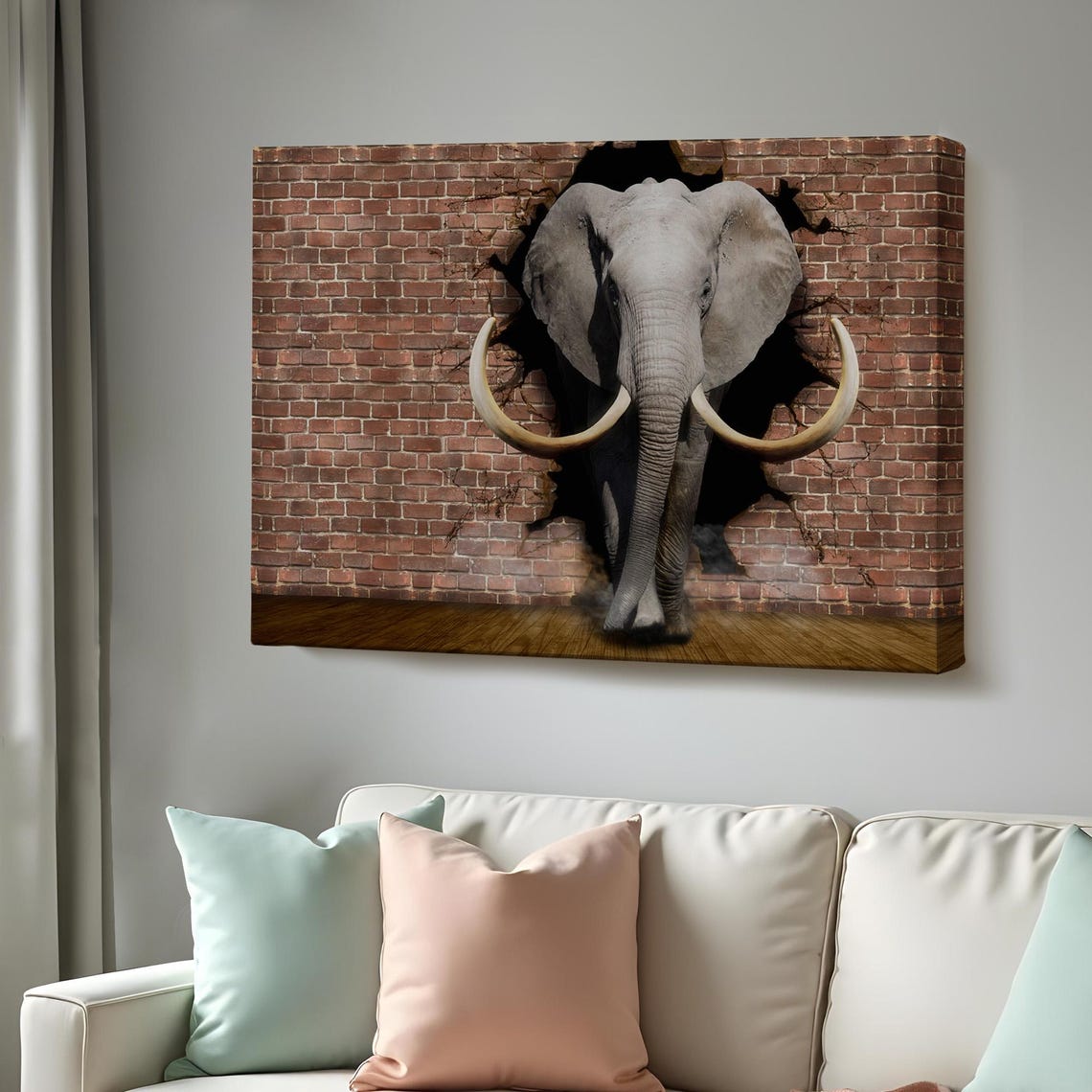 Elephant Breaking Brick Wall 3D Effect Bold Animal Wall Art Poster