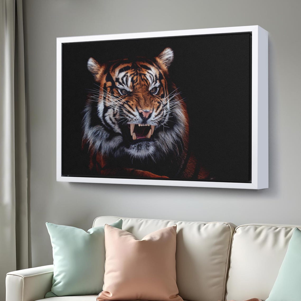 Snarling Tiger Close Up Dramatic Black Wildlife Portrait Wall Art - Image 3