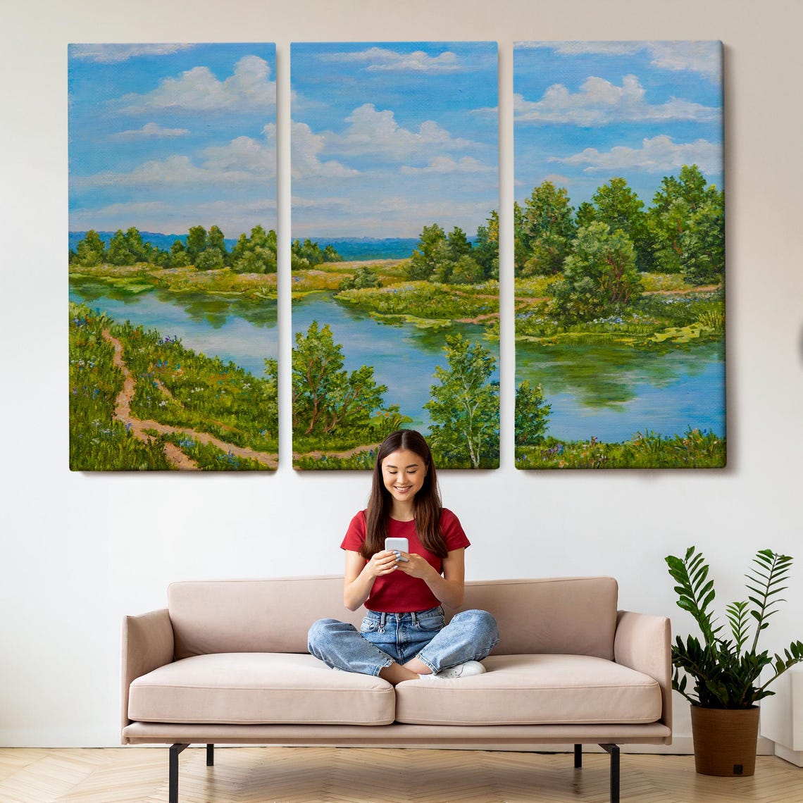 Russian River Oil Painting Style Decorative Wall Art Nature Wall Decor Nature Print Landscape Wall Table - Image 2