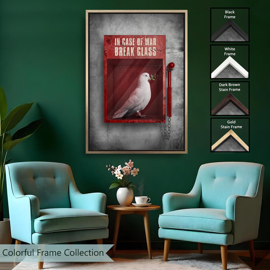 In Case of War Break Glass Dove Peace Emergency Box Satirical Wall Art - Image 2