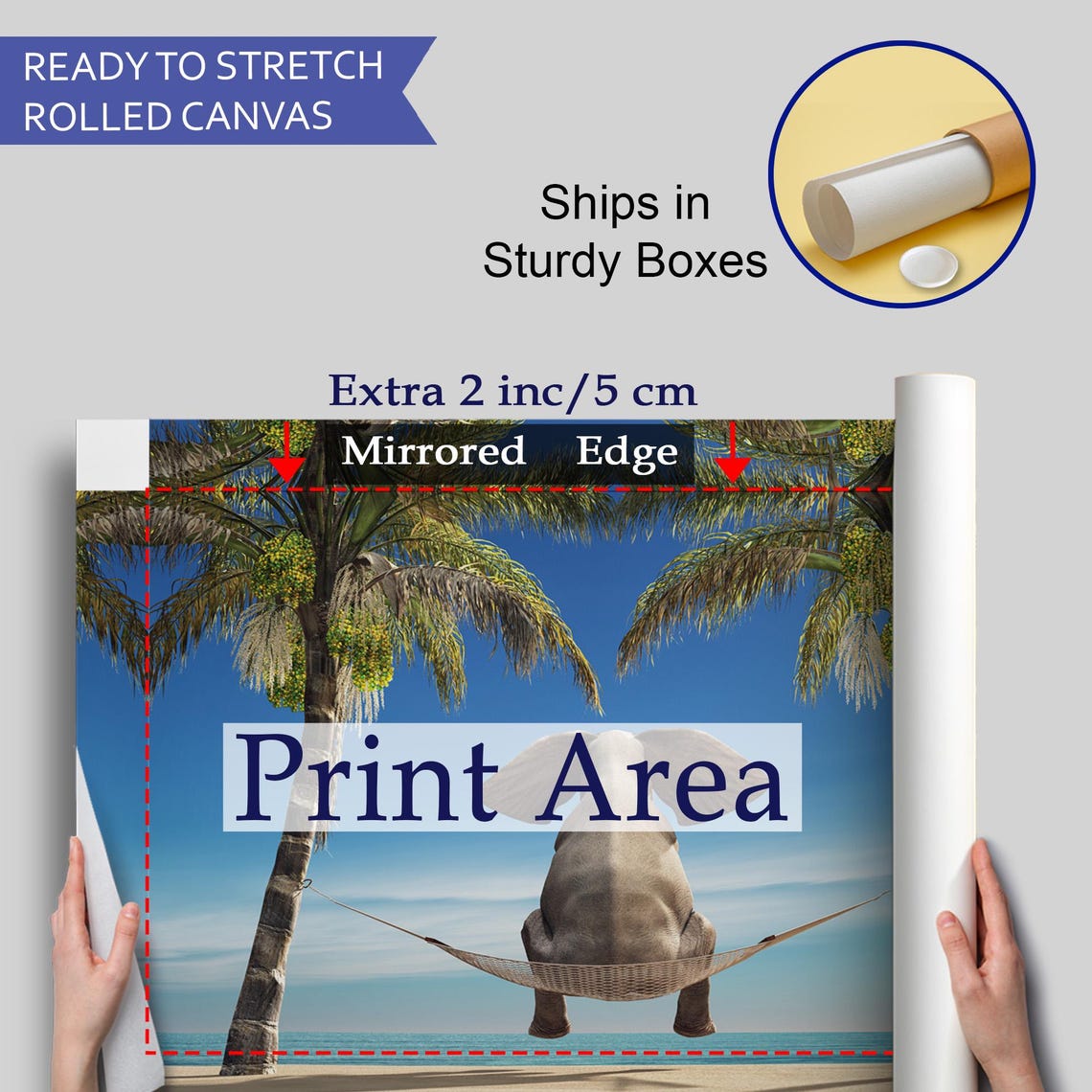 Funny Elephant Relaxing In Hammock Between Palm Trees Beach Poster - Image 4
