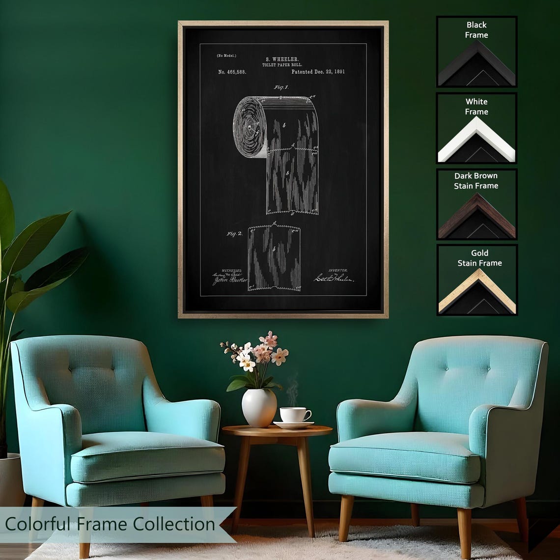 Vintage Toilet Paper Roll Patent Blueprint 1891 Funny Bathroom Poster - Image 2