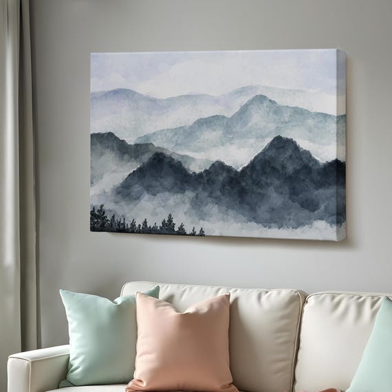 Mountain Landscape Watercolor Look Decorative Wall Art Housewarming Gifts Framed Wall Art Abstract Print