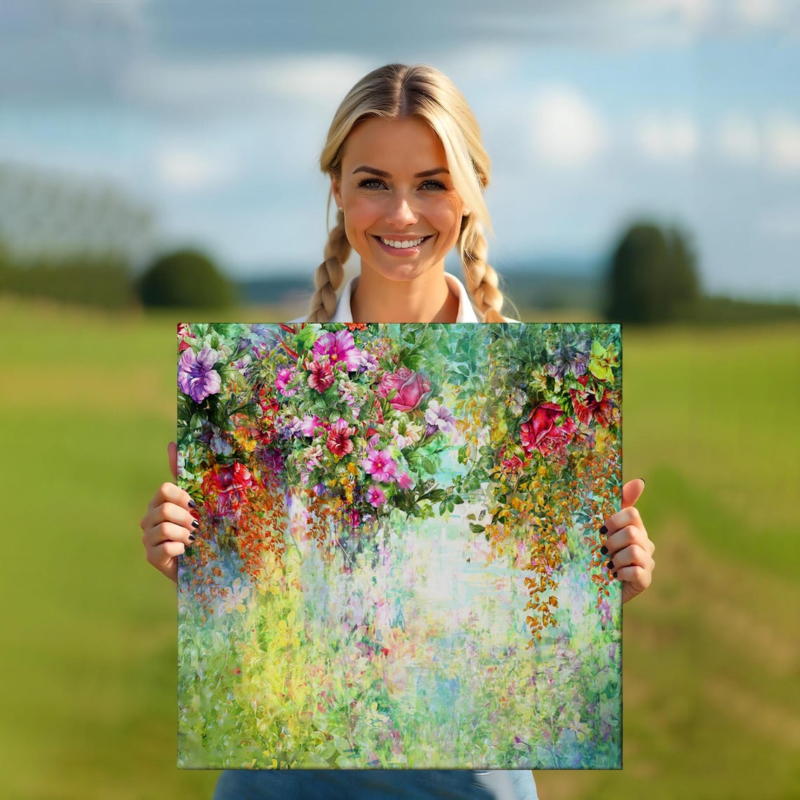 Dreamy Cascading Flowers Watercolor Garden Bright Impressionist Poster - Image 5