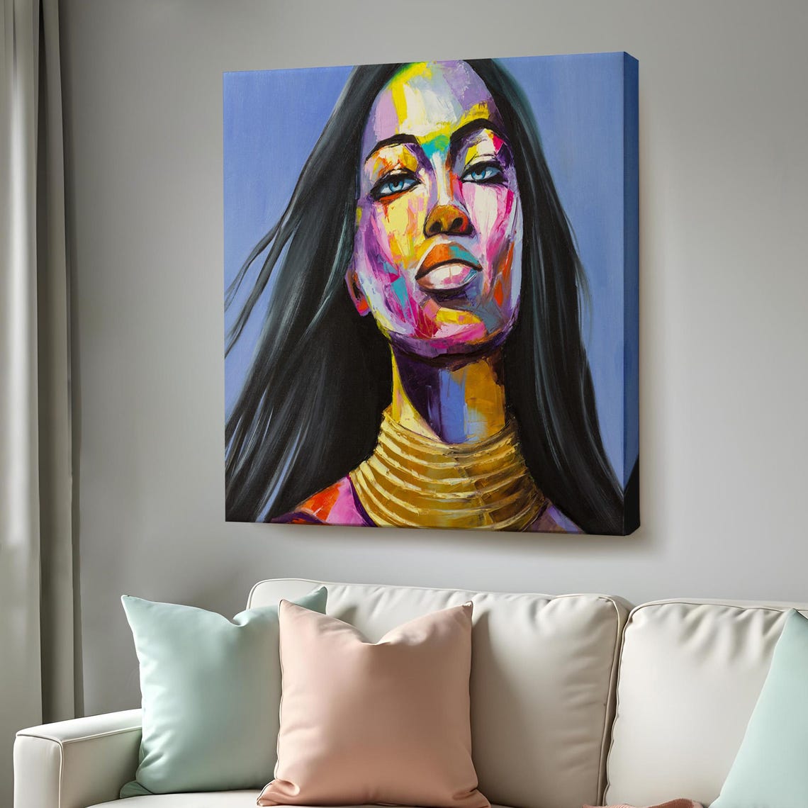 Colorful Pop Art Woman Portrait Rainbow Face Bold Modern Poster