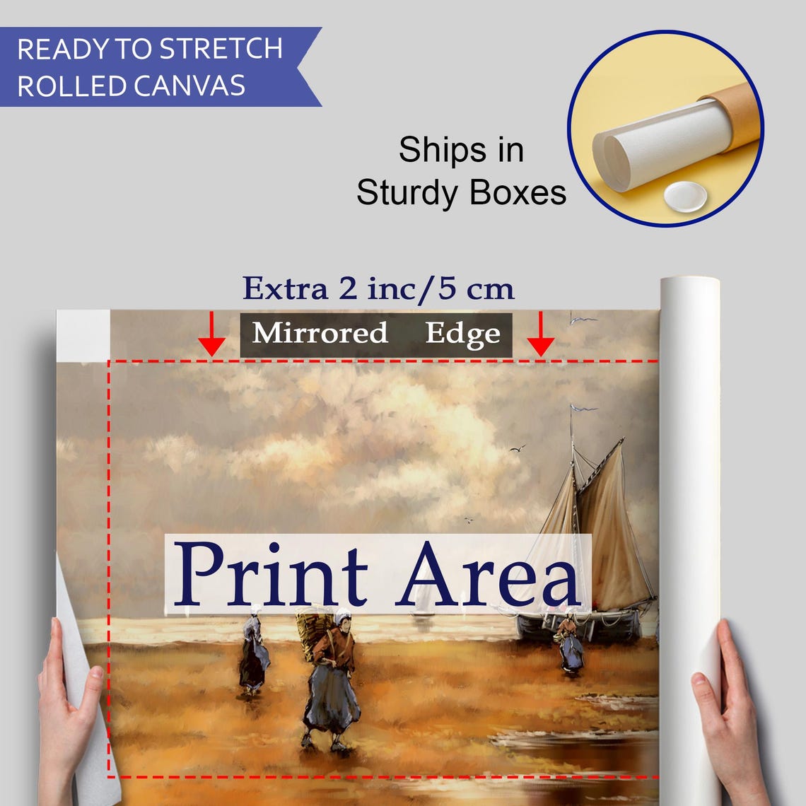 Fishermen Beach Sailboat Classic Seascape Golden Sand Painting Poster - Image 4