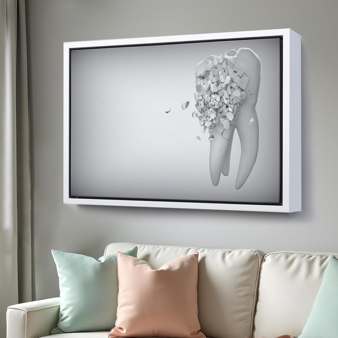 Crumbling Giant Tooth 3D White Surreal Dental Decor Art Poster - Image 3