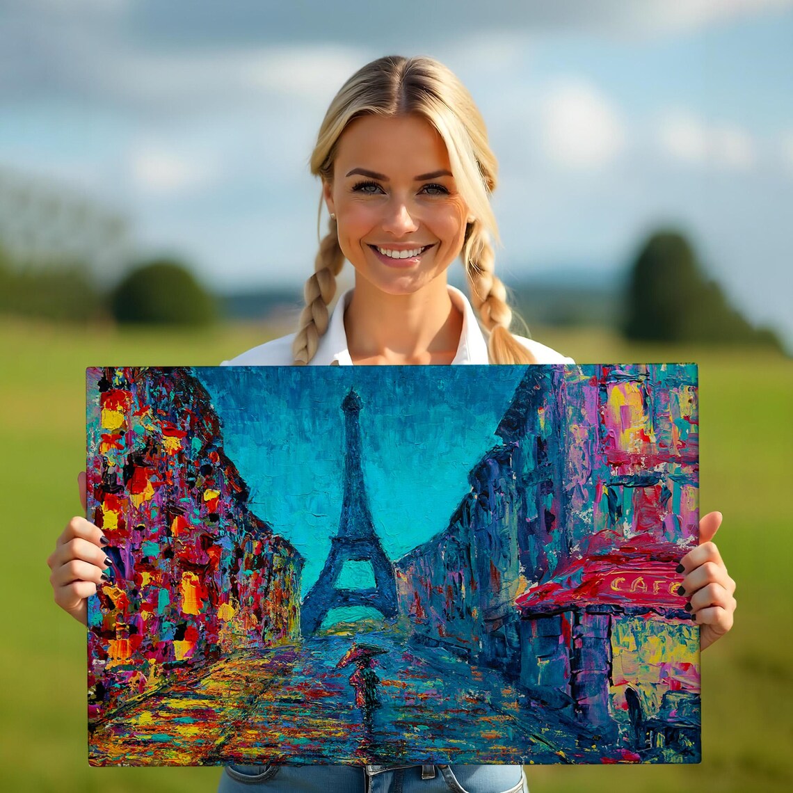 Paris Eiffel Tower Street Night Colorful Impasto Cafe Painting Poster - Image 5