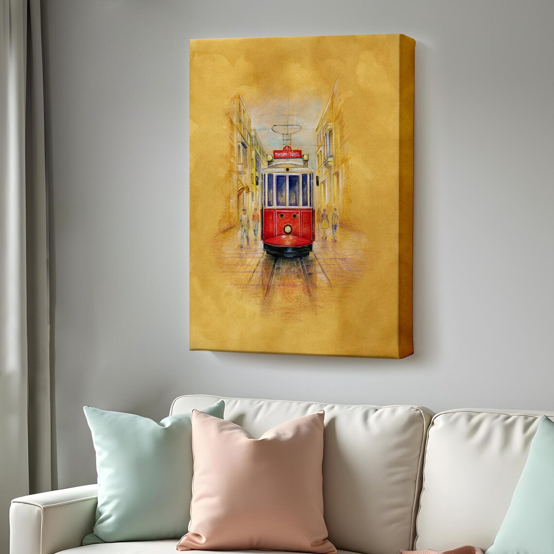 Istanbul Red Historic Tram Taksim Tunel Golden Street Art Poster