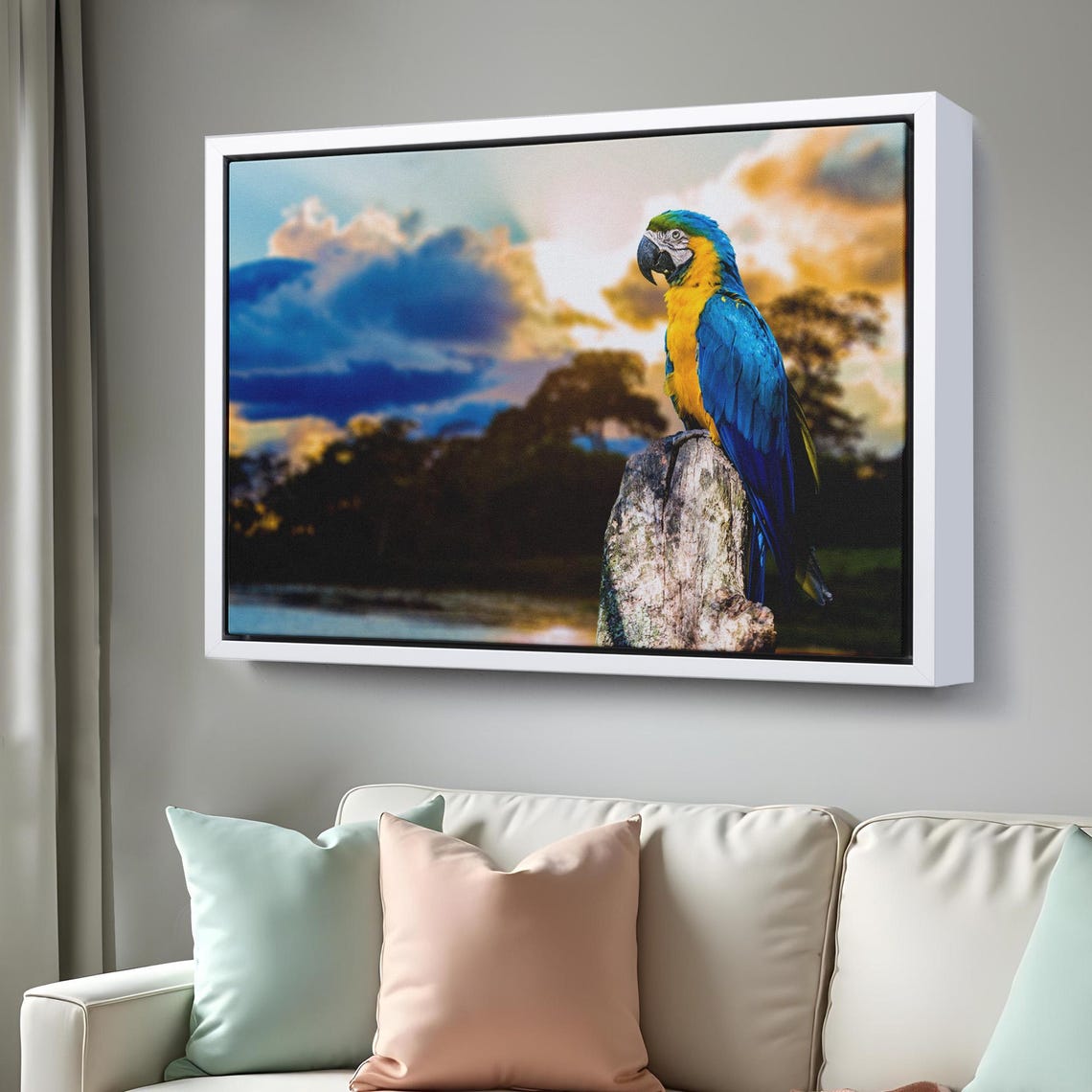 Blue And Yellow Macaw Parrot Perched At Sunset Tropical Photo Poster - Image 3