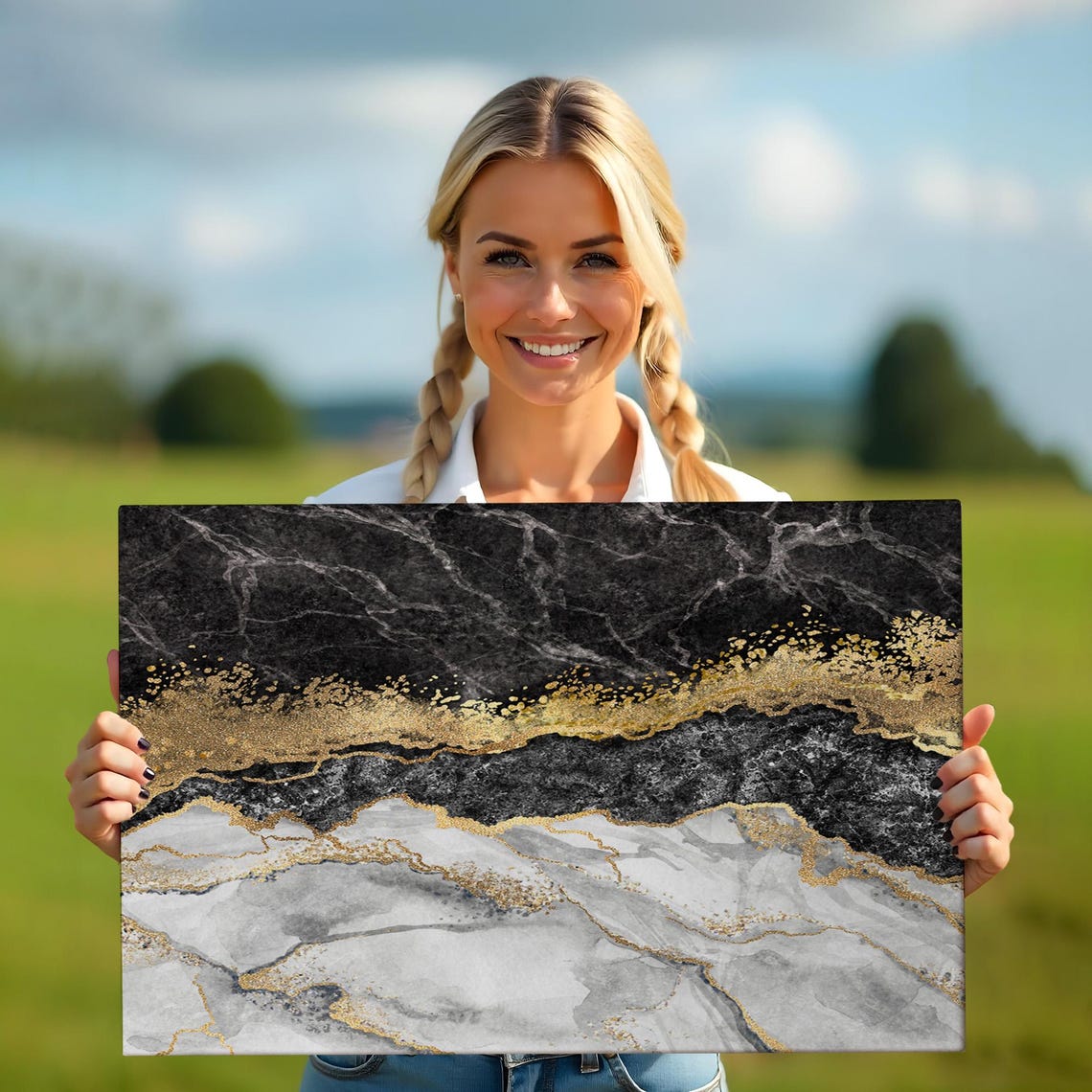 Black White Marble Gold Glitter Layers Abstract Modern Art Poster - Image 5