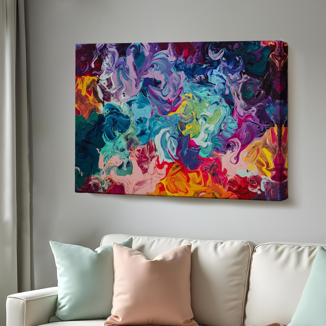 Colorful Abstract Marble Swirl Turquoise Purple Oil Painting Poster