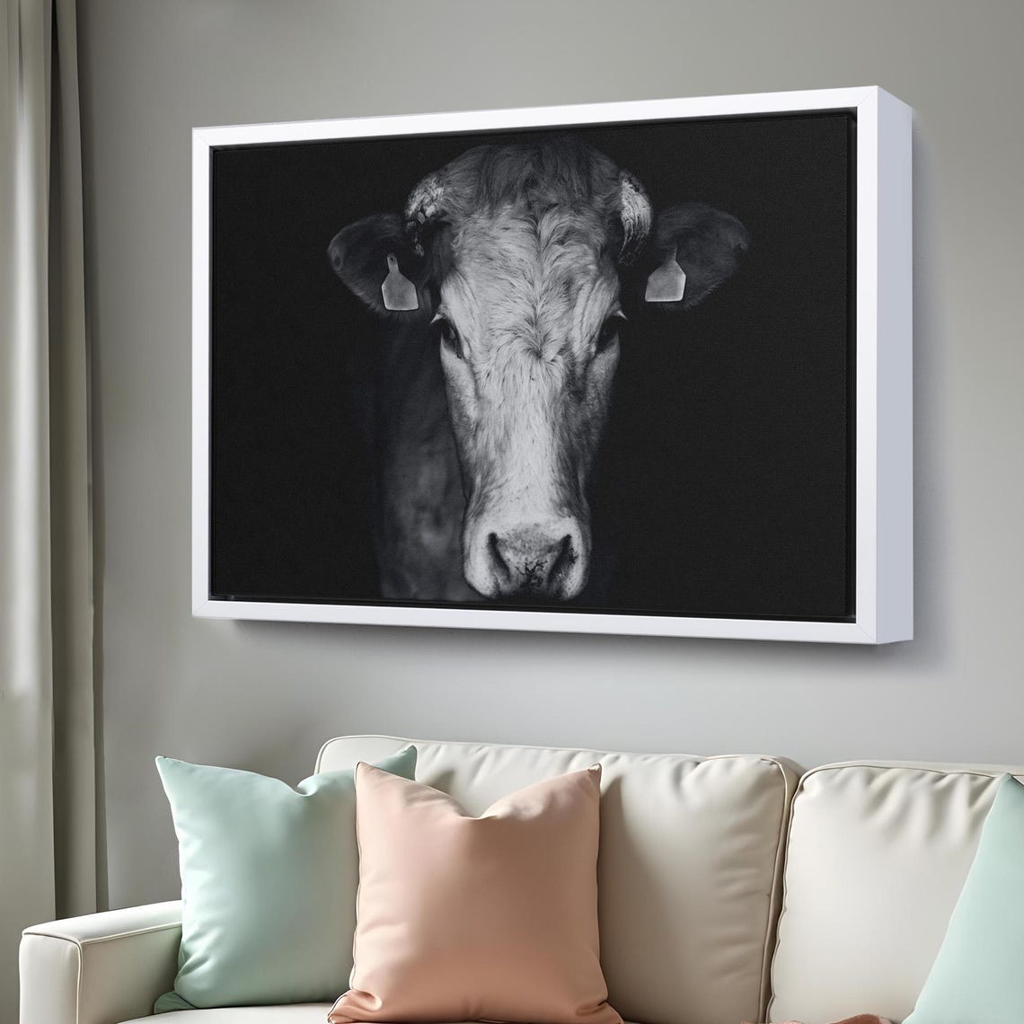 Fine Black And White Cow Portrait Dramatic Farm Animal Photo Wall Art - Image 3
