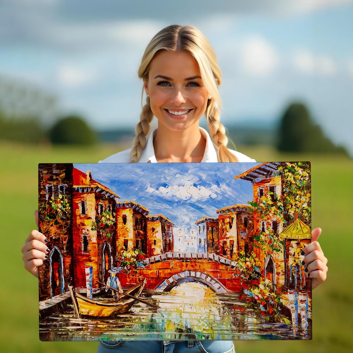 Venice Italy Canal Stone Bridge Gondolier Impressionist Poster - Image 5