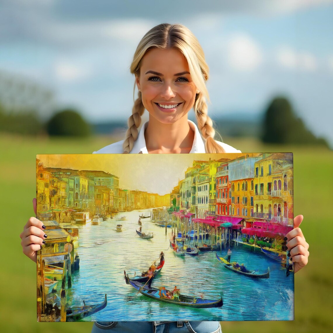 Venice Gondolas Grand Canal Golden Light Colorful Italy Poster - Image 5