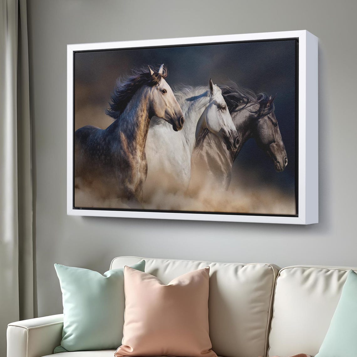 Three Galloping Horses Dusty Wild Stallions Dramatic Equine Wall Art - Image 3