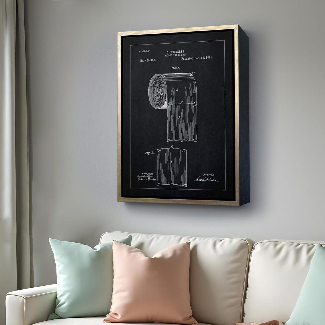 Vintage Toilet Paper Roll Patent Blueprint 1891 Funny Bathroom Poster - Image 4
