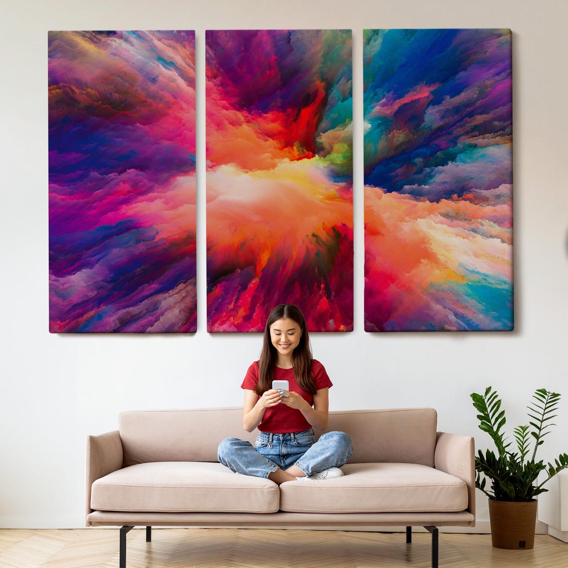 Vibrant Color Explosion Abstract Smoke Cloud Modern Wall Art Poster - Image 2