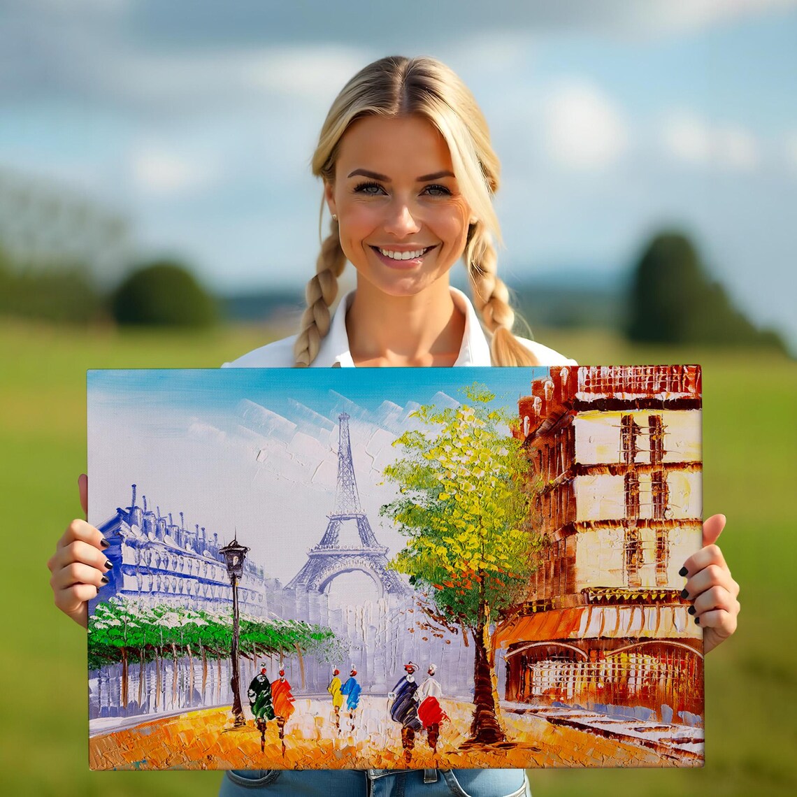 Eiffel Tower Paris Boulevard Street Oil Painting People Walk Poster - Image 5