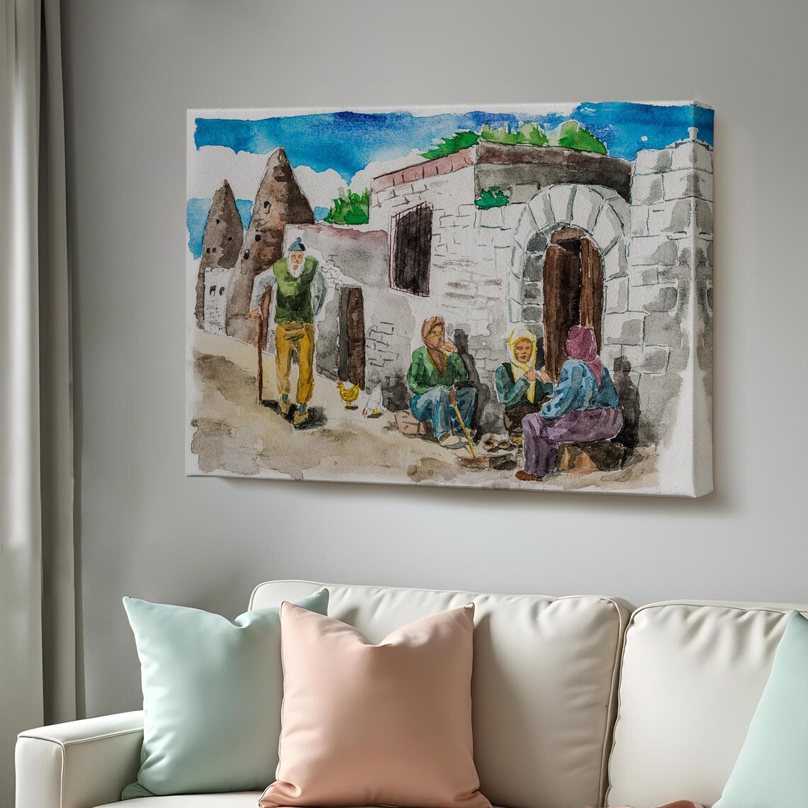 Cappadocia Turkey Fairy Chimneys Stone Houses Watercolor Travel Poster