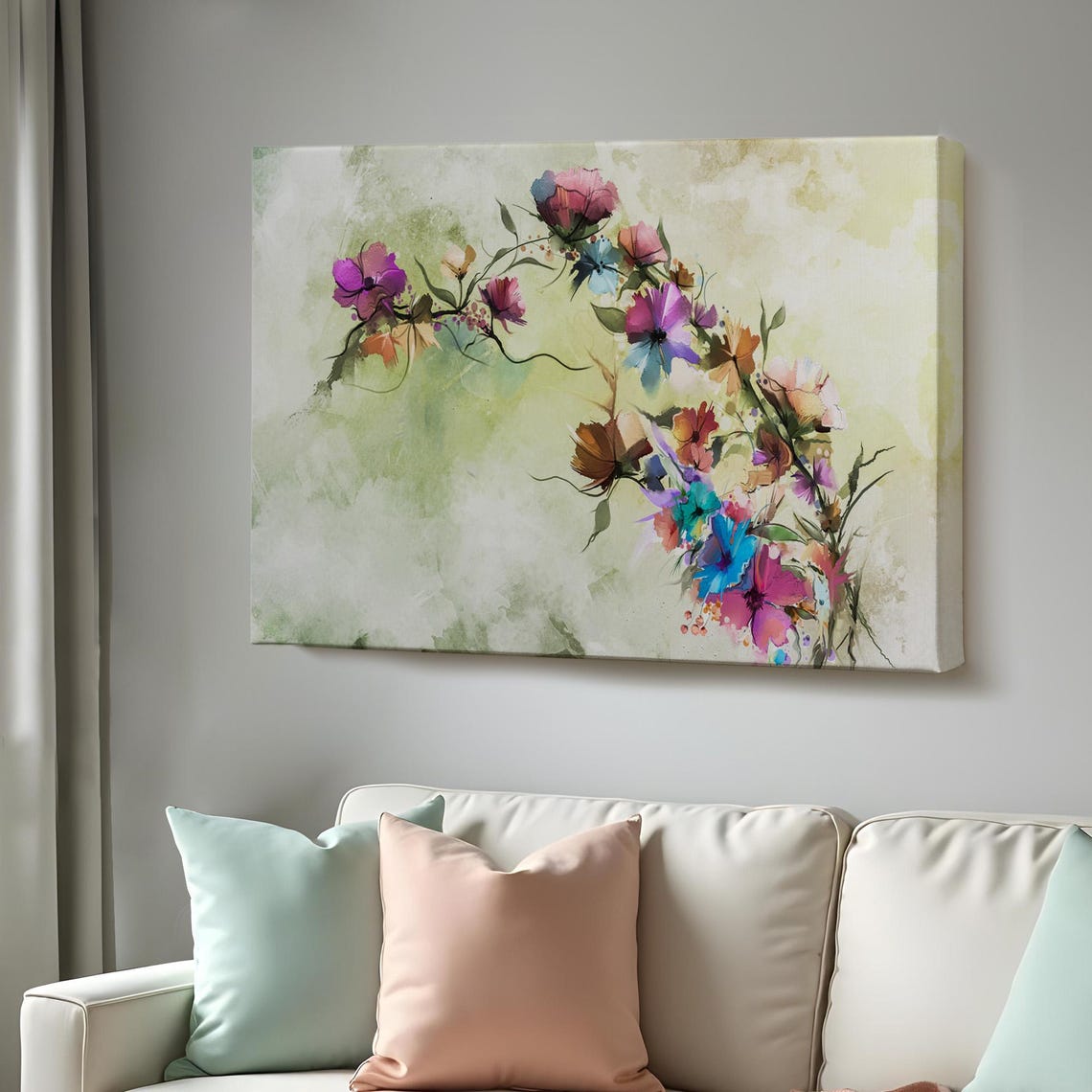 Abstract Spring Blossom Branch Watercolor Delicate Floral Art Poster