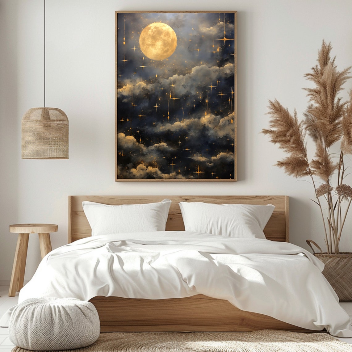 Vintage Night Sky Print Full Moon Oil Painting Cloudy Evening Wall Art Lunar Celestial Artwork Moody Starry Dark Academia Decor - Image 4
