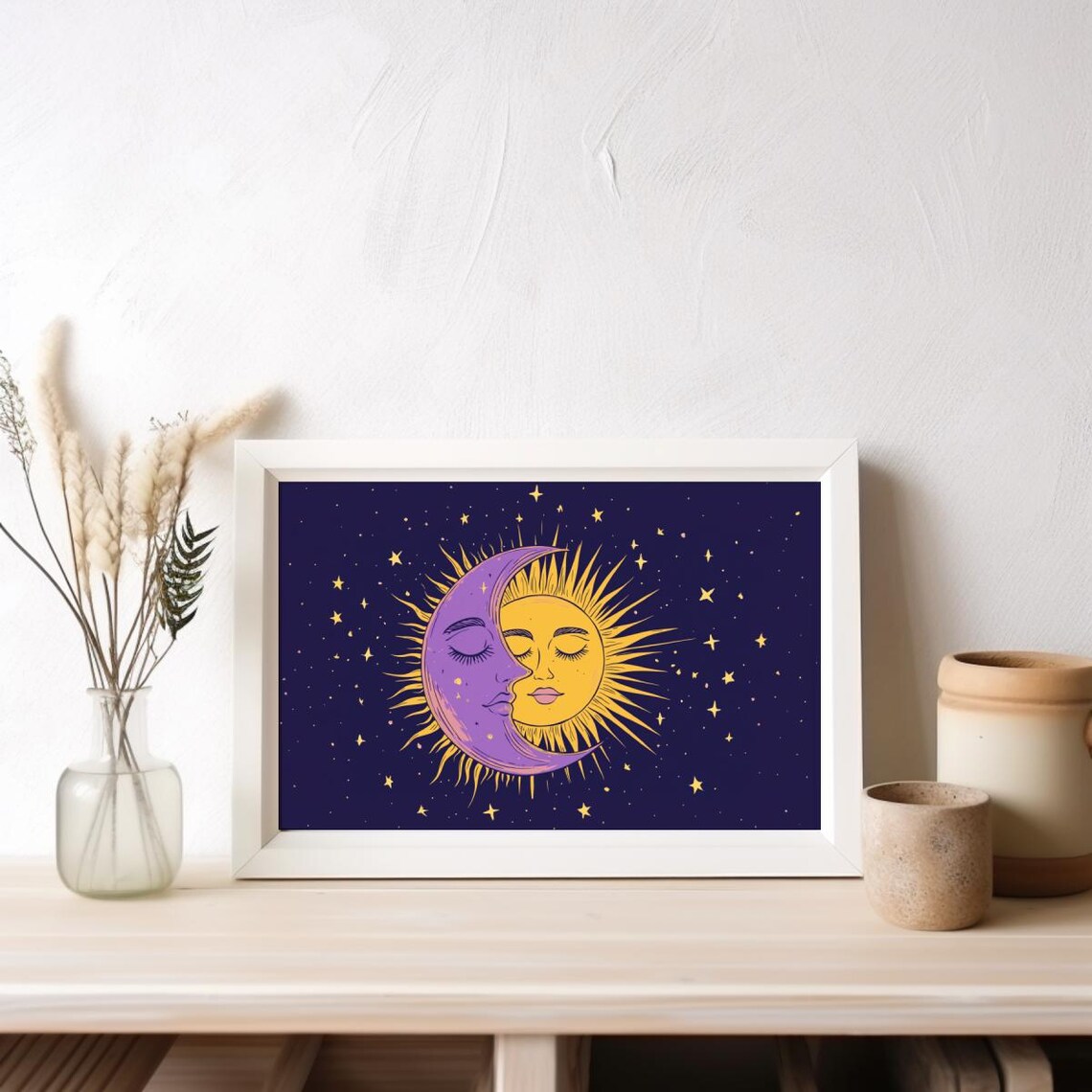 Celestial Moon and Sun Art Print, Starry Sky - Image 3