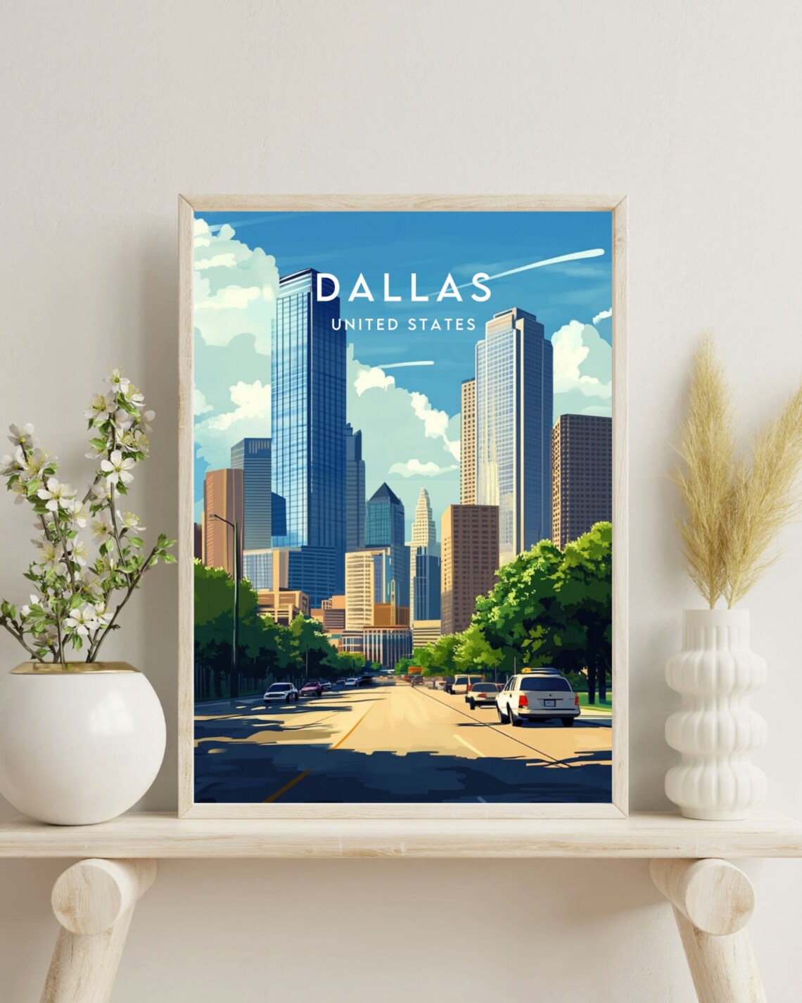 Dallas Texas Modern Glass Skyscraper Downtown Street Travel Poster - Image 4