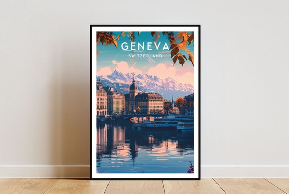 Geneva Travel Poster, Switzerland Europe Wall Art