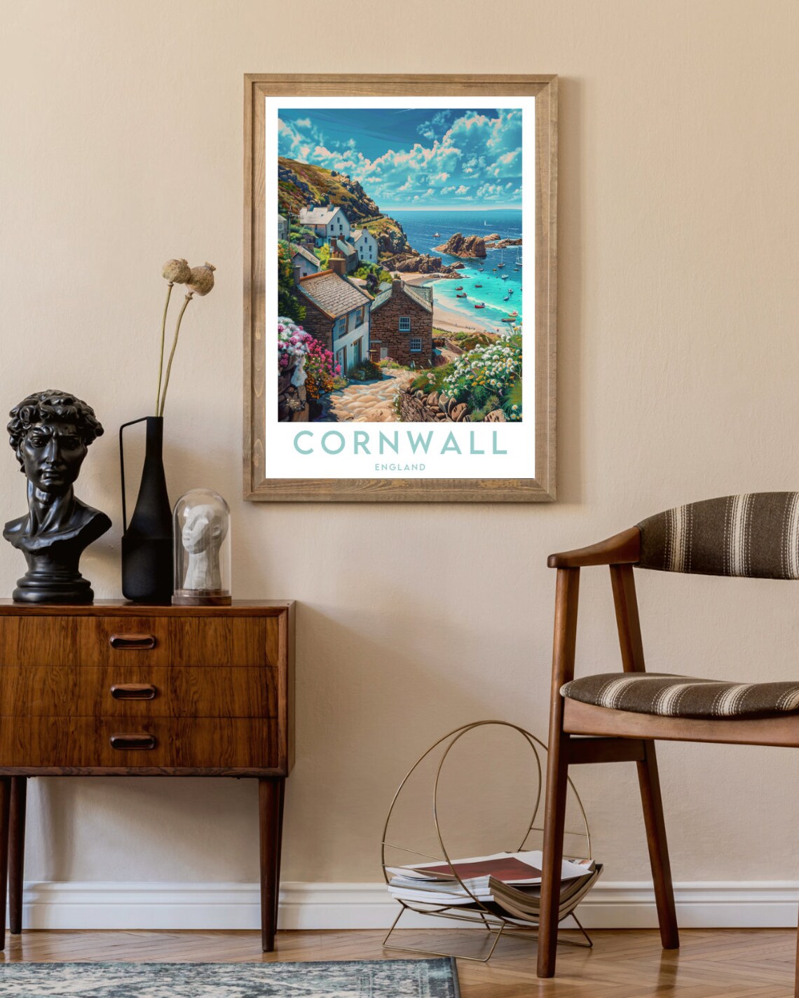 Cornwall England Seaside Cottages and Harbor Vintage Travel Art Poster - Image 2