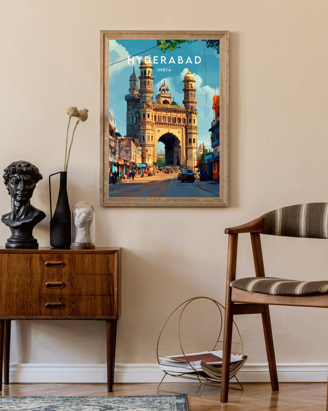 Hyderabad India Charminar Monument Street Scene Vintage Travel Poster - Image 2