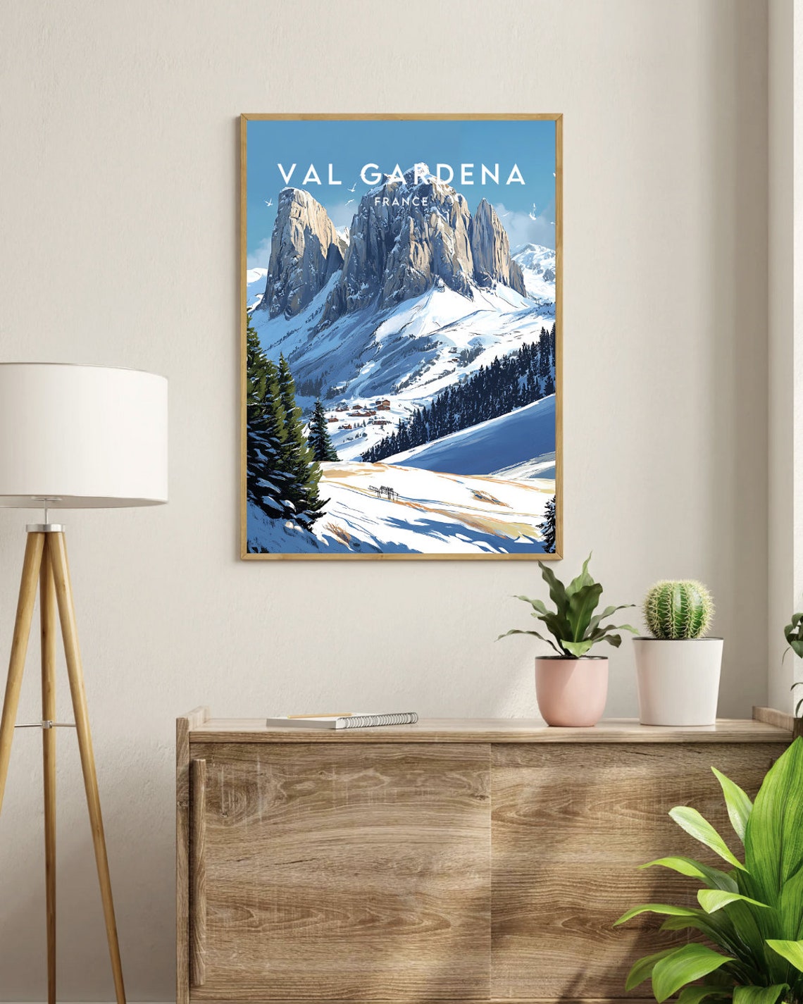 Val Gardena Dolomite Rock Spires Snowy Alpine Valley Travel Poster - Image 3