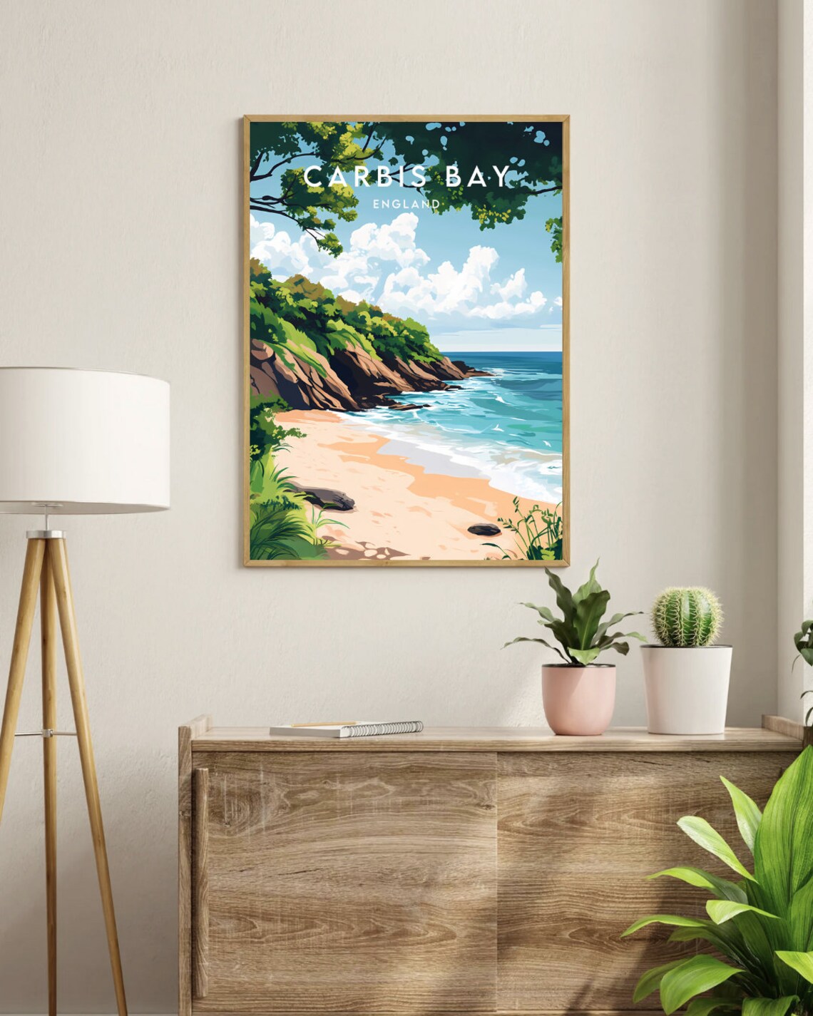 Carbis Bay England Sandy Beach Cliffs and Blue Sea Travel Poster - Image 3