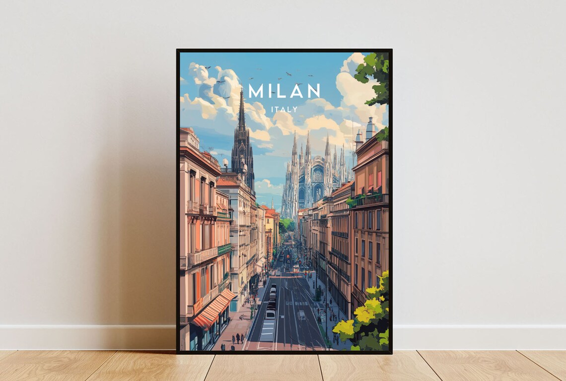 Milan Italy Gothic Cathedral Street Duomo City Center Poster