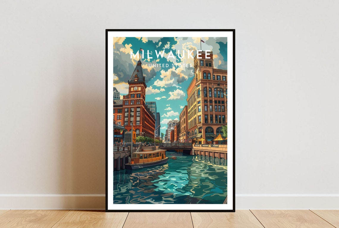 Milwaukee Travel Print United States Milwaukee Poster America Poster Travel Wall Art America Print America Milwaukee Usa Wisconsin