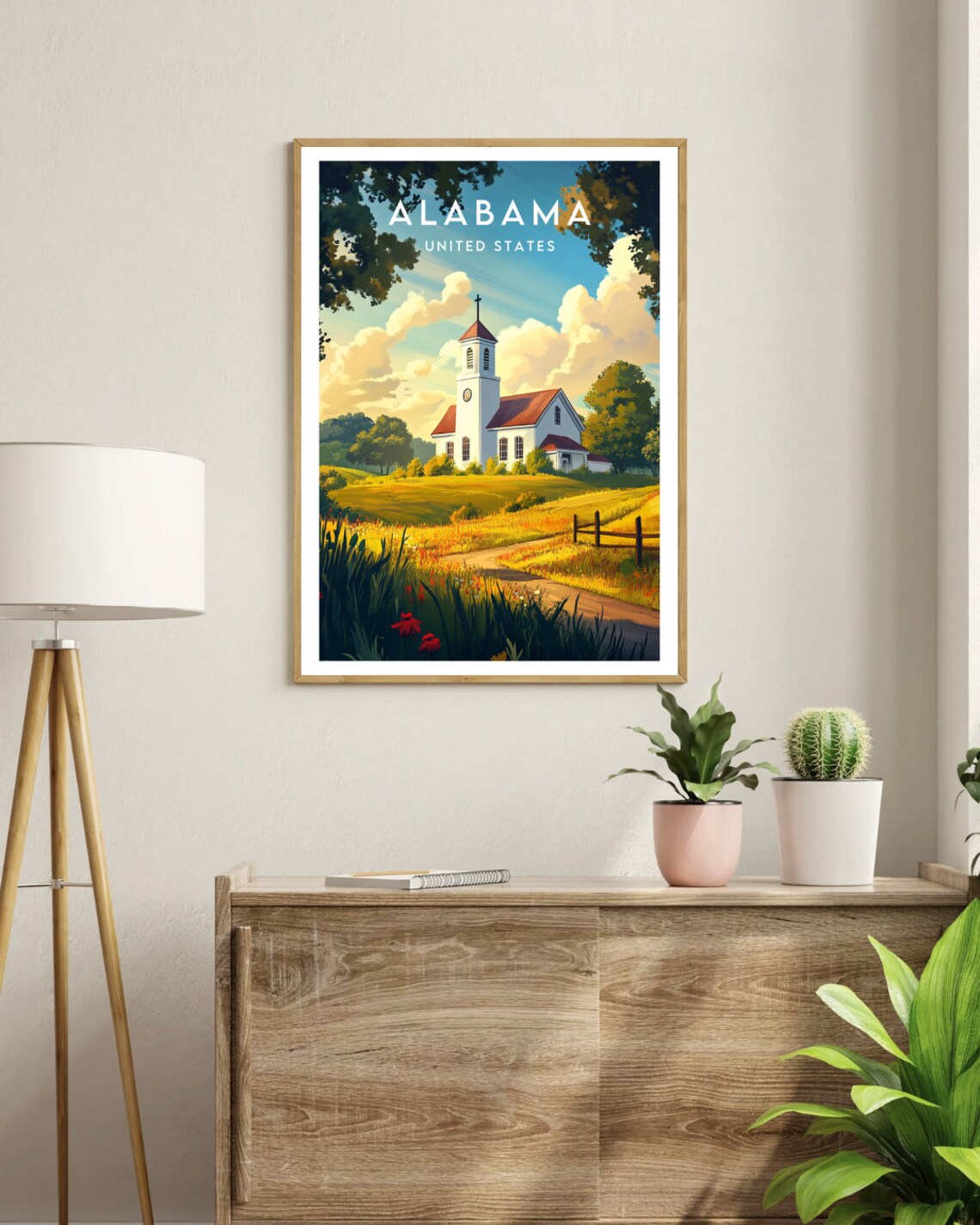 Alabama Countryside Church Wildflower Meadow Vintage Travel Poster - Image 3