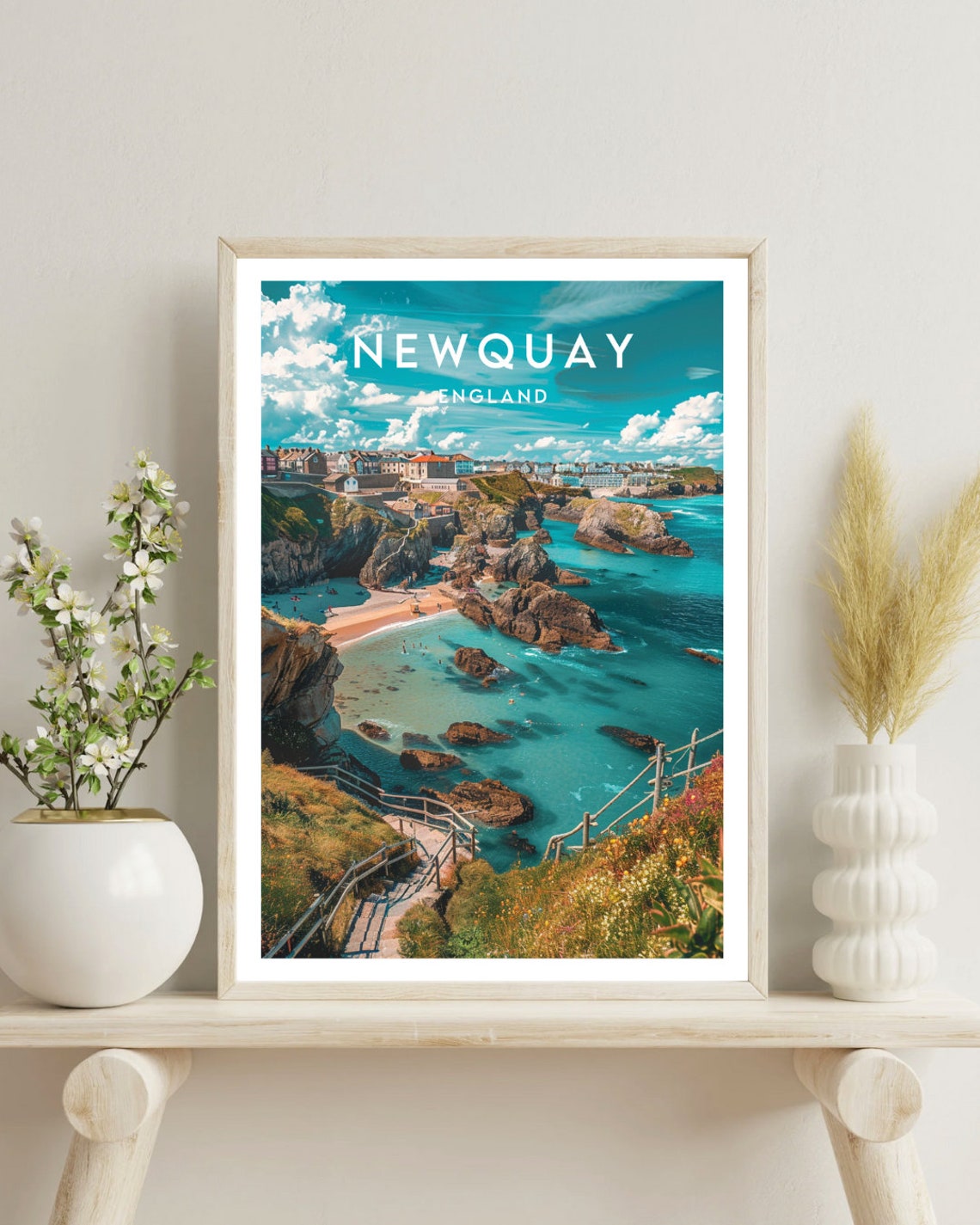 Newquay England Cornwall Coast Turquoise Water Rocky Coves Poster - Image 4