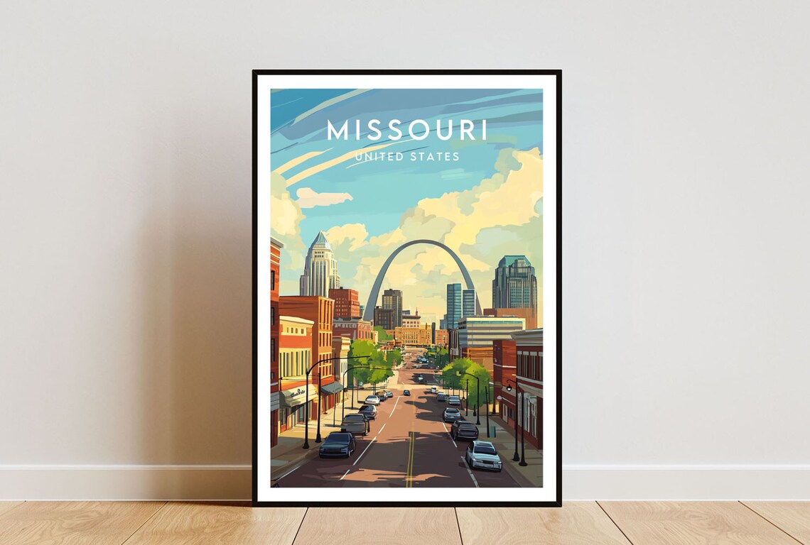 Missouri Saint Louis Gateway Arch Downtown Street Travel Poster