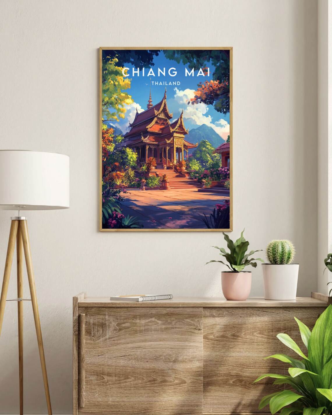 Chiang Mai Thailand Golden Temple Northern Mountains Travel Poster - Image 3