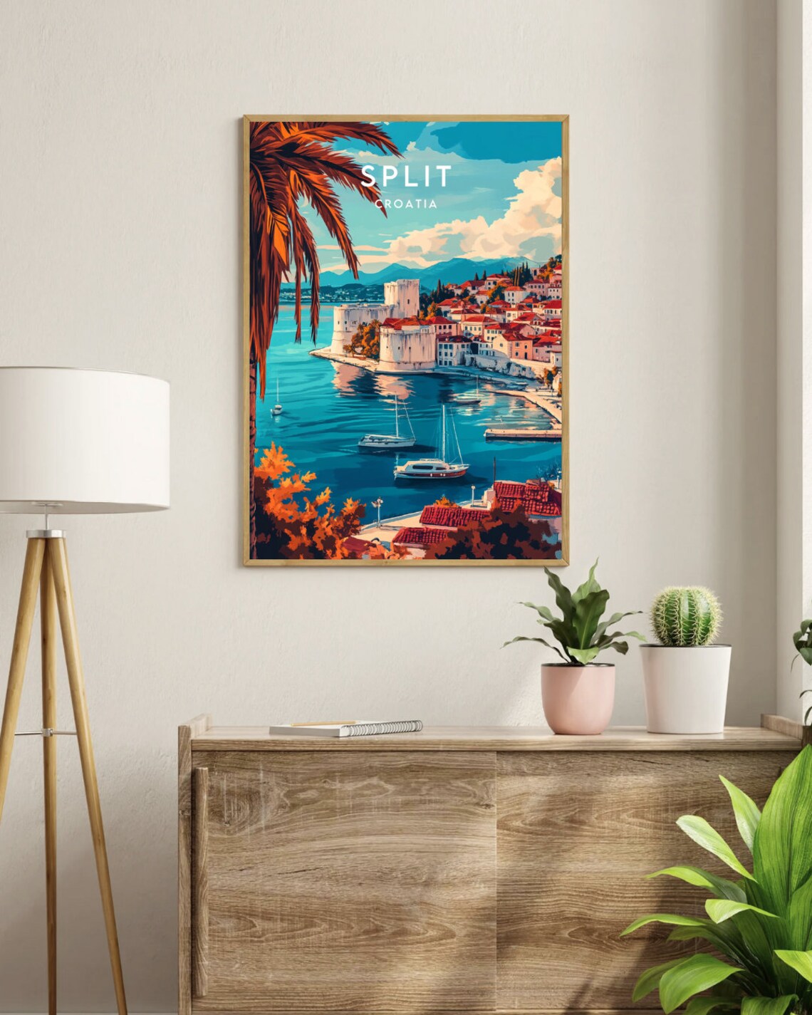 Split Croatia Coastal Fortress Harbor Sailboats Palm Travel Poster - Image 3