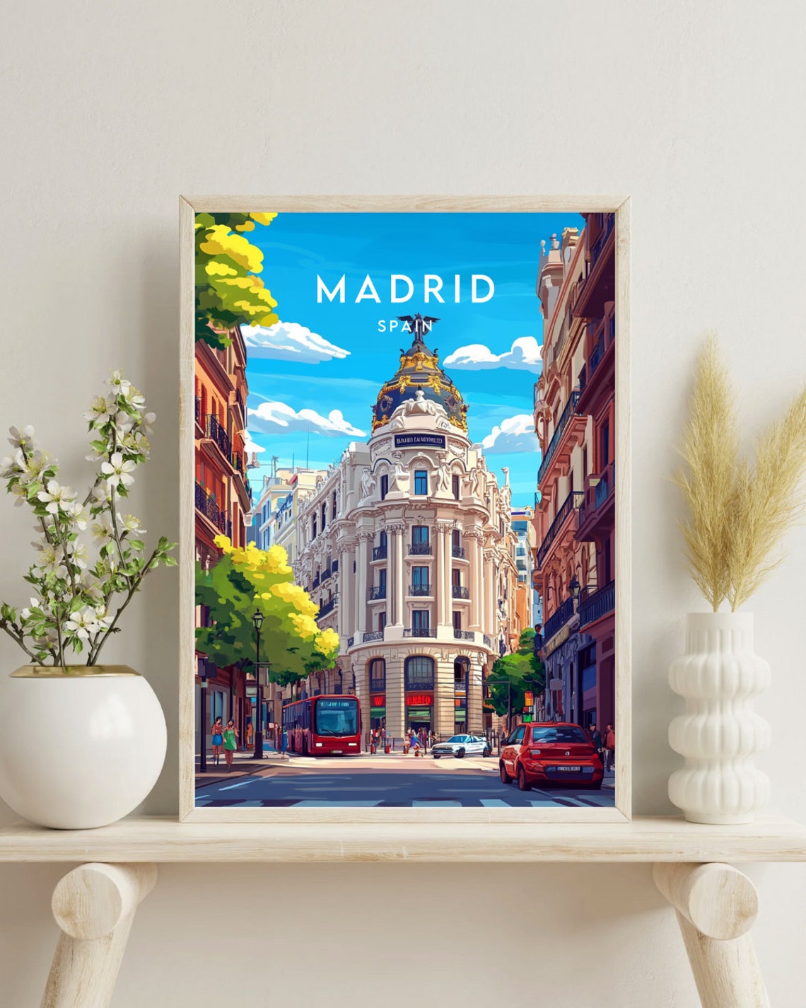 Historic Madrid City Street Architecture Sunny Scene Travel Poster - Image 4